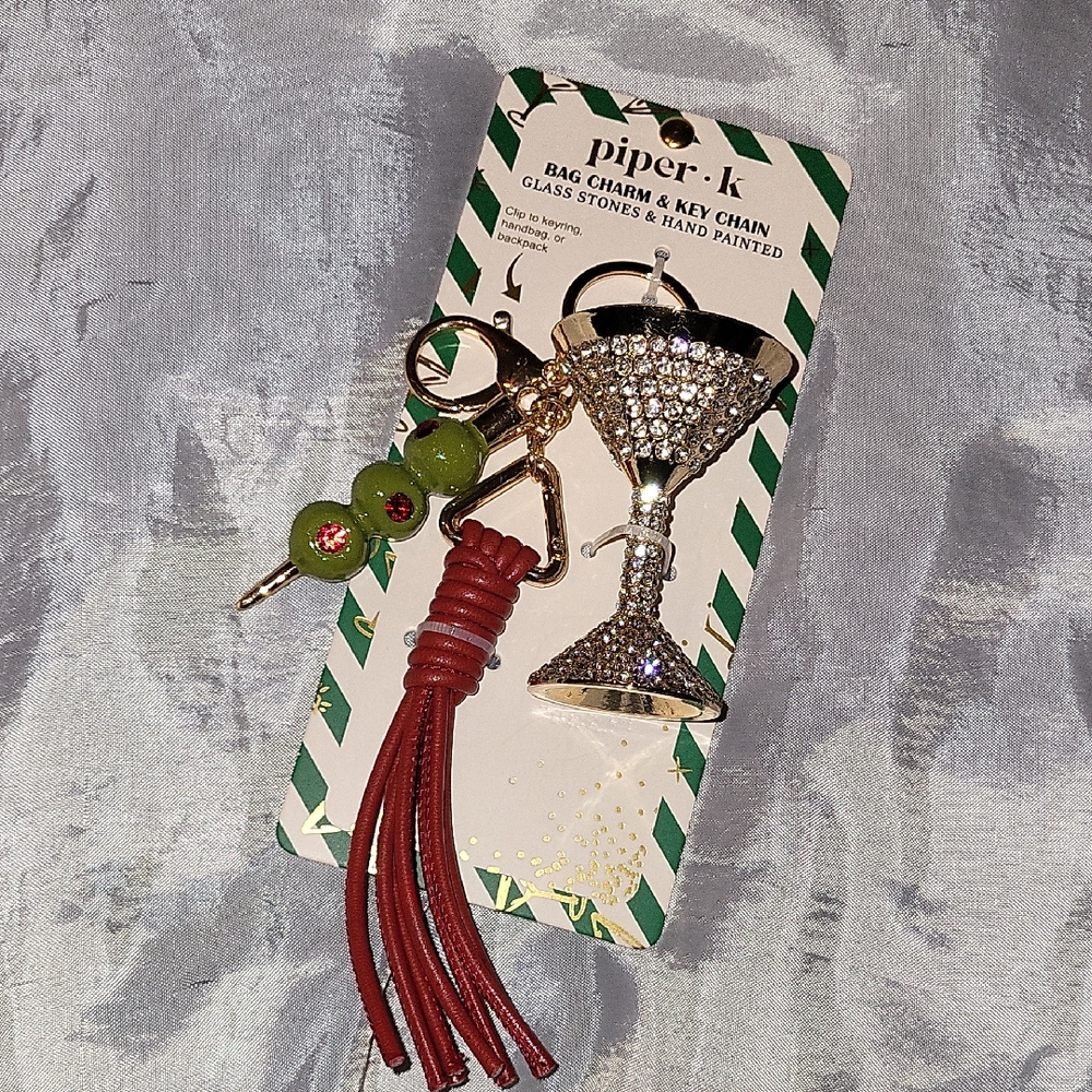 Piper K Martini W olive And Tassel Keychain Bag Charm HL Rt Te
